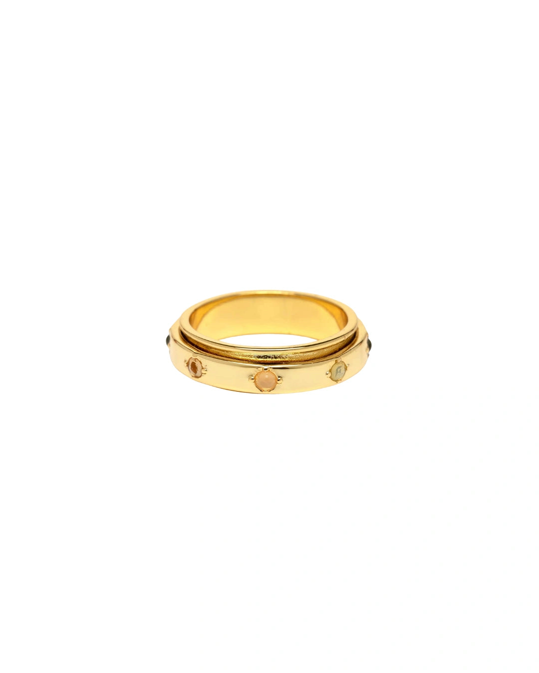 Gold ring with small stones on a white background