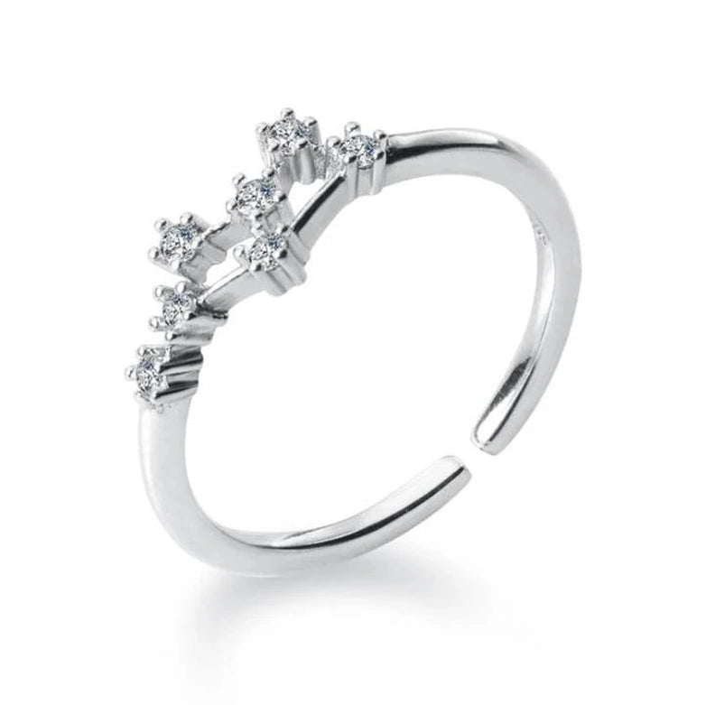 Silver ring with diamond accents on a white background(Zodiac ring)