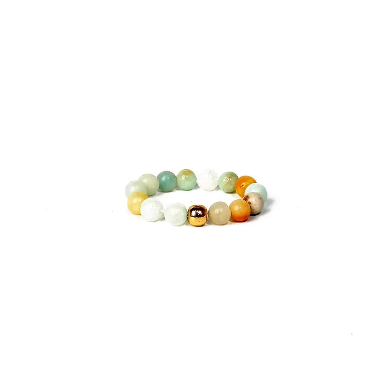 Multicolored beaded ring on a white background