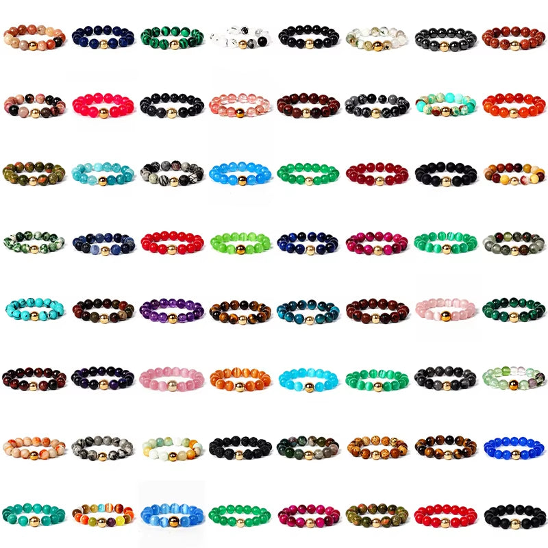 Natural Stone Rings for Women Men Handmade Amethysts Hematite Jades Bohemian Jewelry Elastic Wedding Party Ring Wholesale Gifts