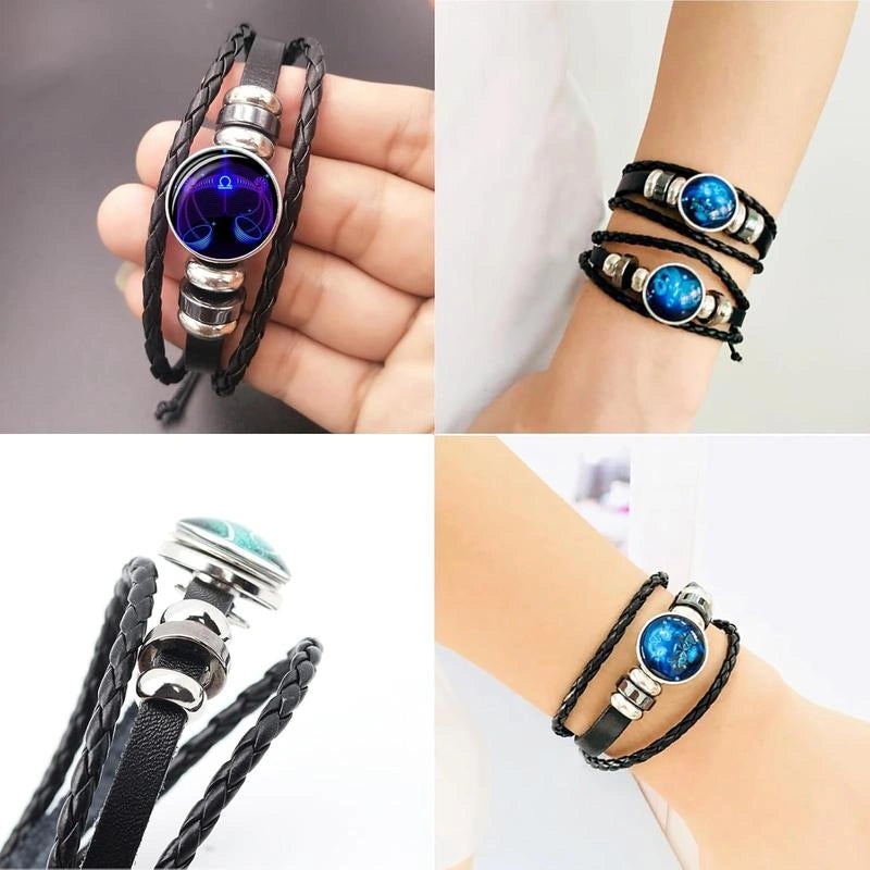 Bracelet with blue and purple stone worn on wrist