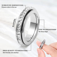 Anxiety Rings for Women and Men Titanium Steel Spinner Fidget Band Rings Cubic Zirconia Relieving Anxiety Wedding Promise Lucky Rings Comfort Fit Size 5 to 10