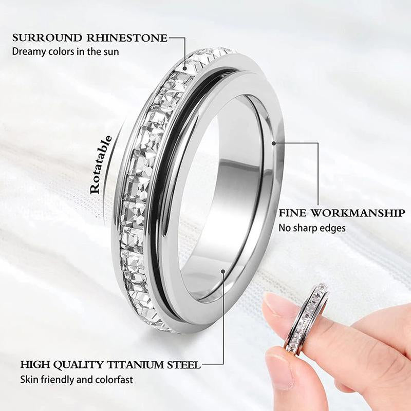 Anxiety Rings for Women and Men Titanium Steel Spinner Fidget Band Rings Cubic Zirconia Relieving Anxiety Wedding Promise Lucky Rings Comfort Fit Size 5 to 10