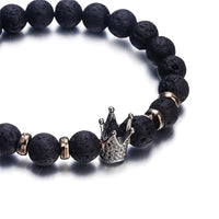 Classic Black Volcano Stone Bracelet with Textured Punk Charm Bracelet Unisex Style Men'S and Women'S Suitable Bracelets