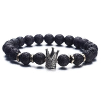 Classic Black Volcano Stone Bracelet with Textured Punk Charm Bracelet Unisex Style Men'S and Women'S Suitable Bracelets