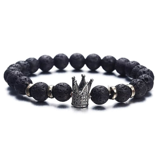 Classic Black Volcano Stone Bracelet with Textured Punk Charm Bracelet Unisex Style Men'S and Women'S Suitable Bracelets