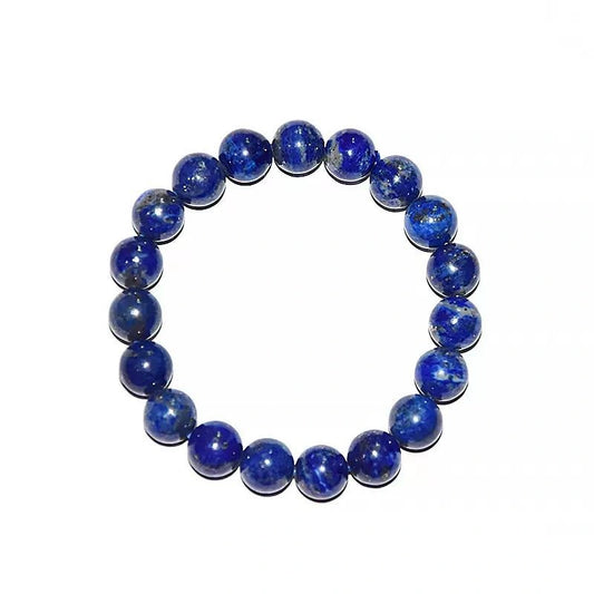 Blue beaded bracelet on a white background