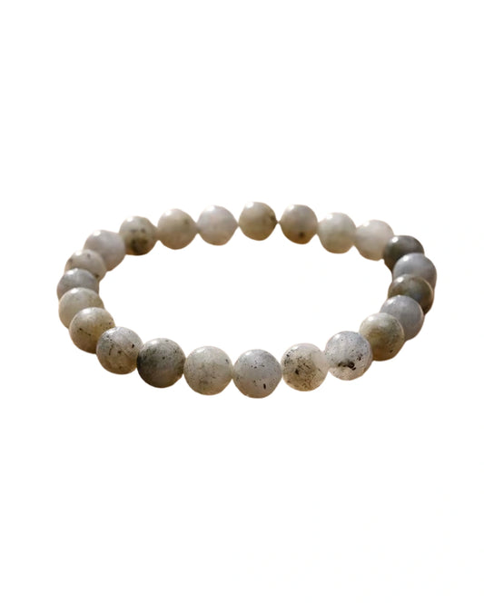 Beaded bracelet with natural stone beads on a white background