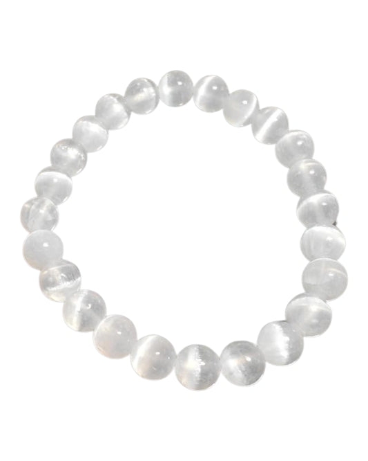 White beaded bracelet on a white background