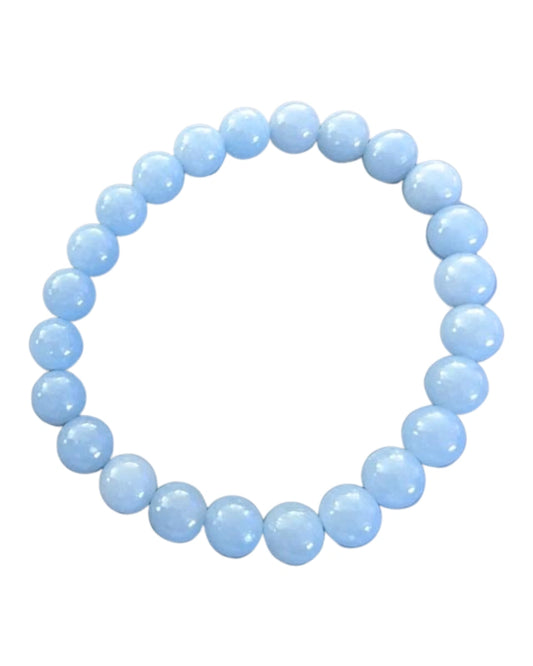Light blue beaded bracelet on a white background