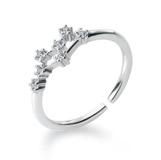 Silver ring with diamond accents on a white background(Zodiac ring)
