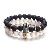 Classic Black Volcano Stone Bracelet with Textured Punk Charm Bracelet Unisex Style Men'S and Women'S Suitable Bracelets