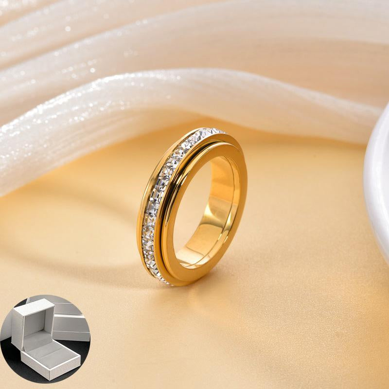 Anxiety Rings for Women and Men Titanium Steel Spinner Fidget Band Rings Cubic Zirconia Relieving Anxiety Wedding Promise Lucky Rings Comfort Fit Size 5 to 10