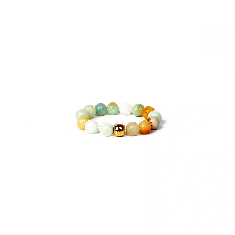 Multicolored beaded ring on a white background