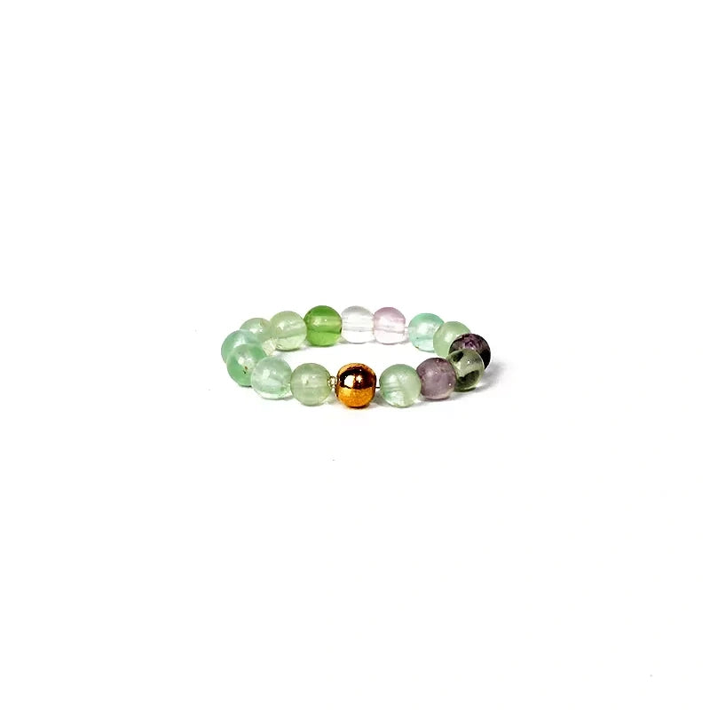 Multicolored beaded ring on a white background