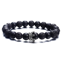 Classic Black Volcano Stone Bracelet with Textured Punk Charm Bracelet Unisex Style Men'S and Women'S Suitable Bracelets