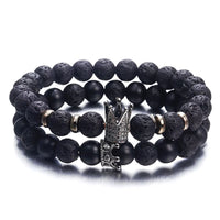 Classic Black Volcano Stone Bracelet with Textured Punk Charm Bracelet Unisex Style Men'S and Women'S Suitable Bracelets